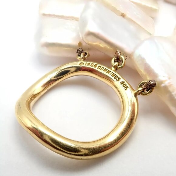 Rare! Angela Cummings 18k Yellow Gold Mother Of Pearl Three Row Necklace 1984 - Picture 4 of 9